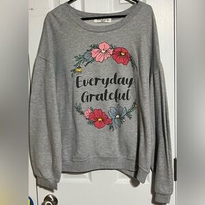 Wound Up Gray Sweater with Colorful Floral Design